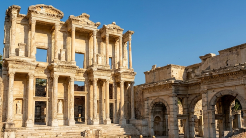 トルコ世界遺産エフェソスのケルスス図書館が残る古代ローマ遺跡の絶景