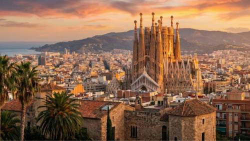 スペイン・バルセロナの街並みとサグラダ・ファミリアの風景