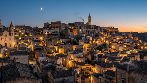 洞窟住居が広がる世界遺産マテーラの歴史的な街並み