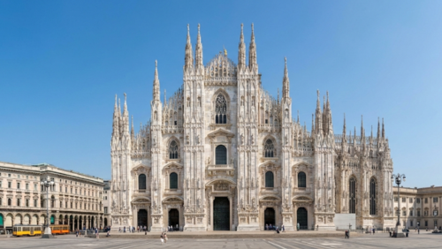 白い大理石が美しいミラノ大聖堂ドゥオーモの壮麗な外観