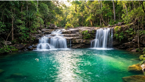 ケープヨーク半島のエリオットフォールズと透明な天然プール