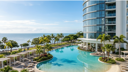 ケアンズの海沿いエスプラネードに建つクリスタルブルック・ライリーの外観