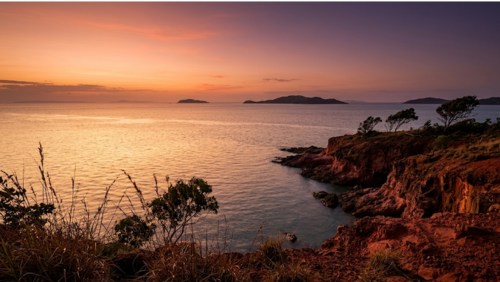 ケープヨーク半島マットロックから見た海に沈む夕日