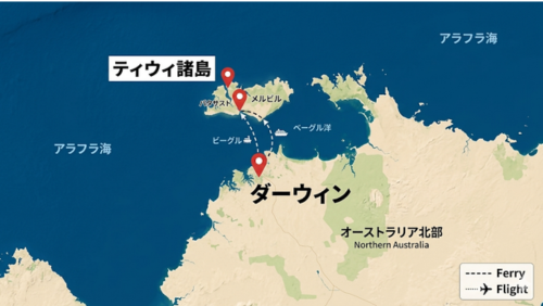 ダーウィンからティウィ諸島の位置がわかる北オーストラリア地図