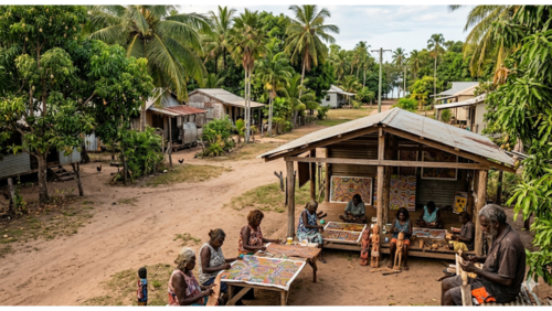 ティウィ諸島の村とアートセンターでティウィ文化を体験する様子