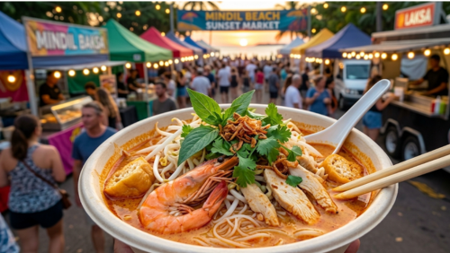 ミンディルビーチ・サンセットマーケットで人気のラクサ