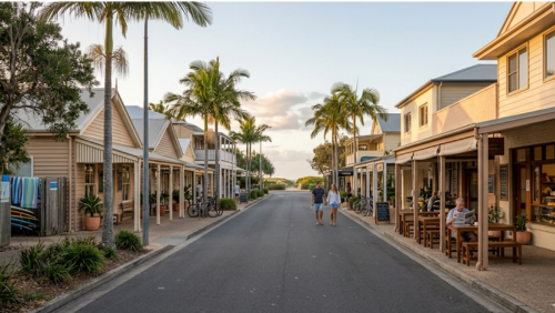 ペレジアンのメインストリートの風景。カフェやベーカリーが並ぶ、こじんまりとした落ち着いた街並み