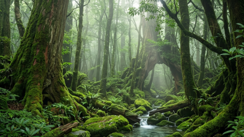 苔に覆われた森が広がる白谷雲水峡の幻想的な風景